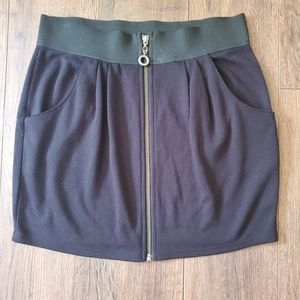 Free People Black Zip Front Mini Skirt